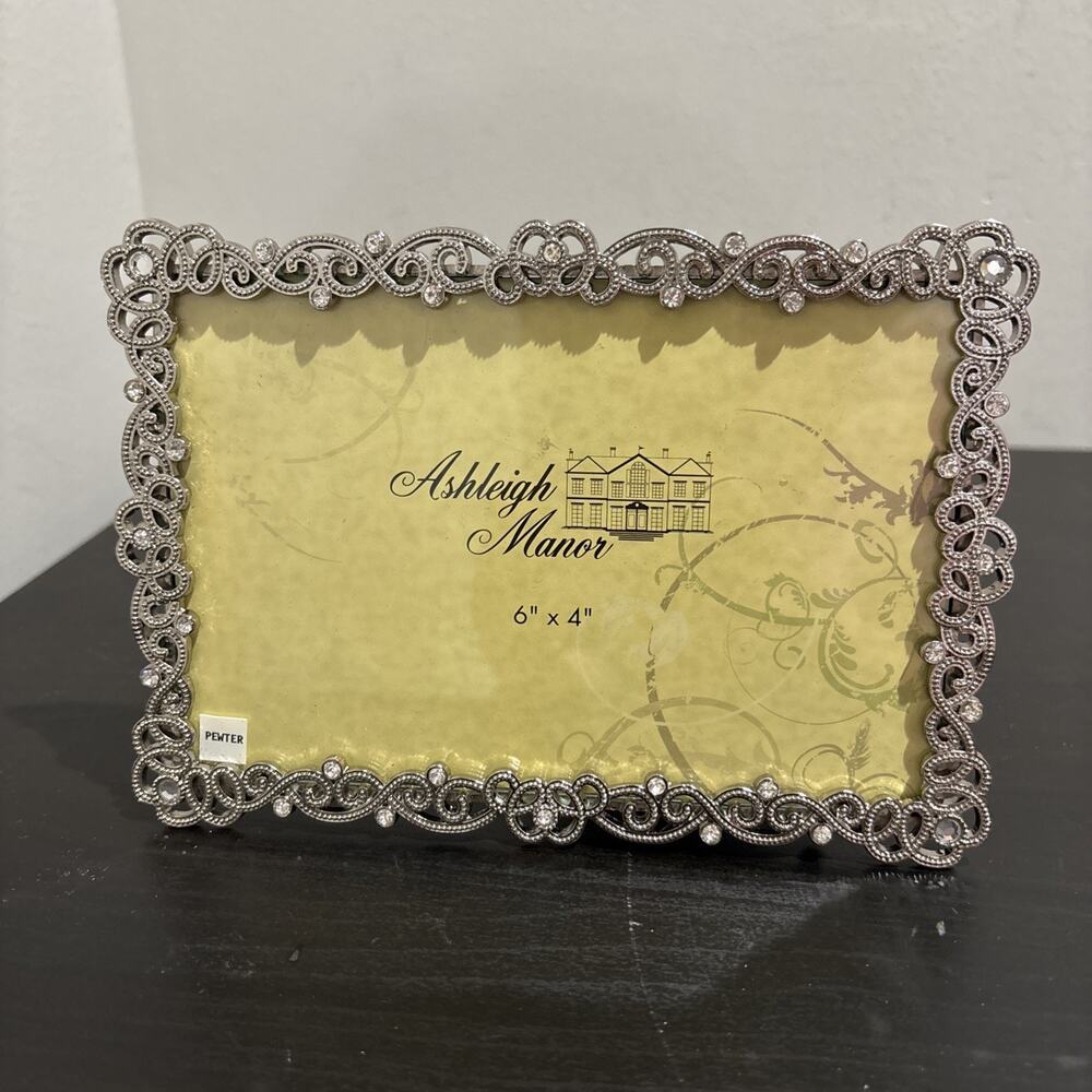 Ashleigh Manor Ornate Filigree Scroll Rhinestone Pewter Photo Picture Frame 6x4